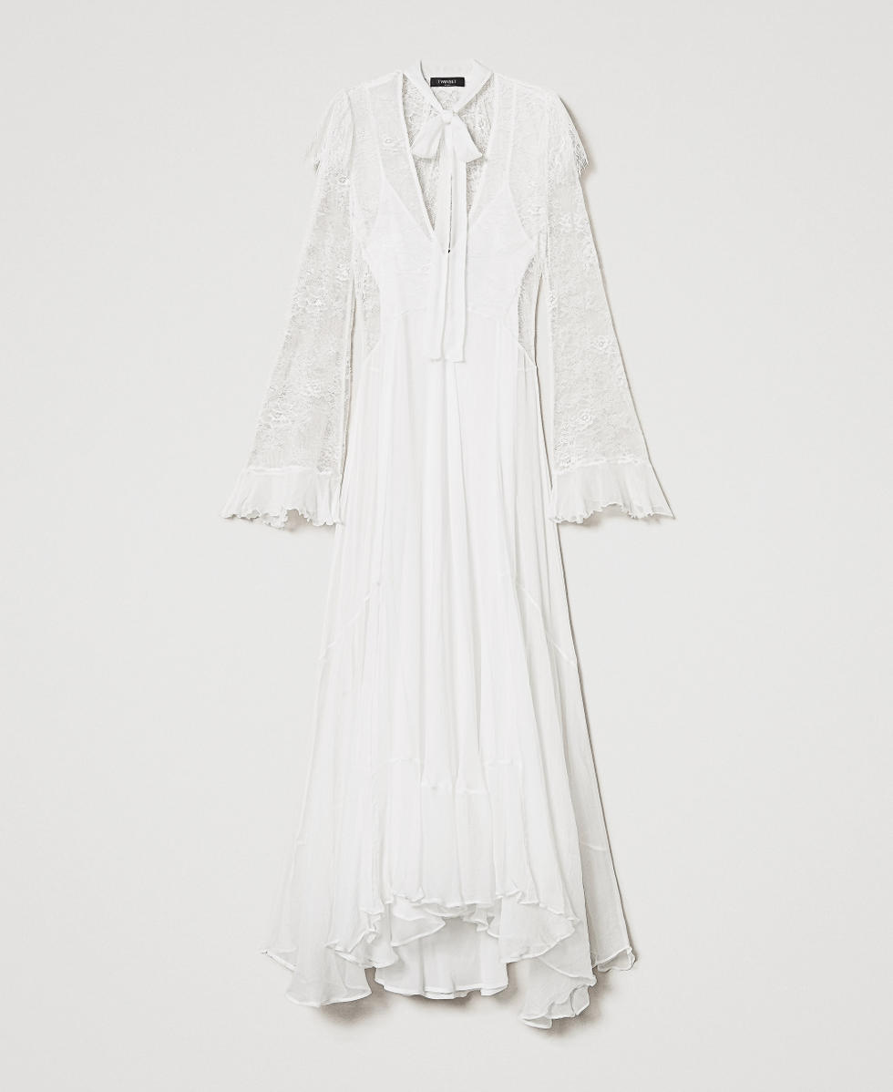 Abito lungo 'Giglio' in pizzo e seta Bianco Neve Donna 251TS2091_00282_0S