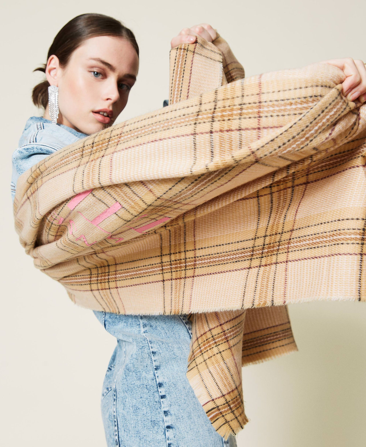 Bufanda de jacquard de cuadros Jacquard Check Marr&oacute;n &laquo;Panama&raquo; Mujer 212AA4060-0S