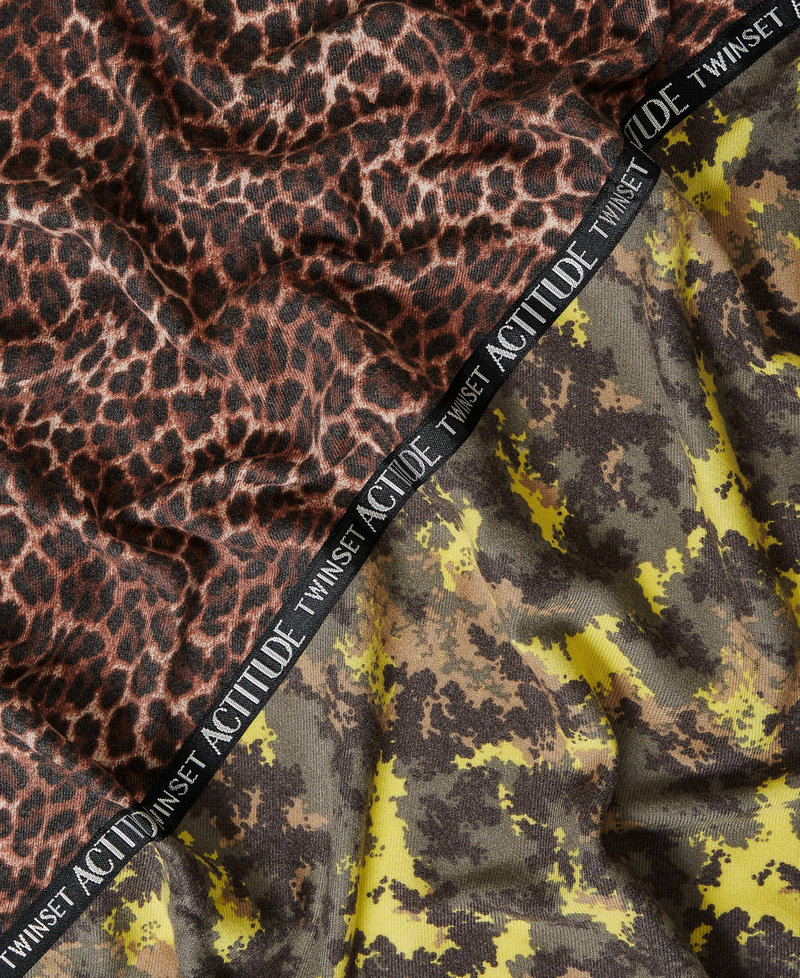 Sciarpa stampata con logo Bicolor Stampa Mimetic Green / Leopardo Donna 212AA4061-02