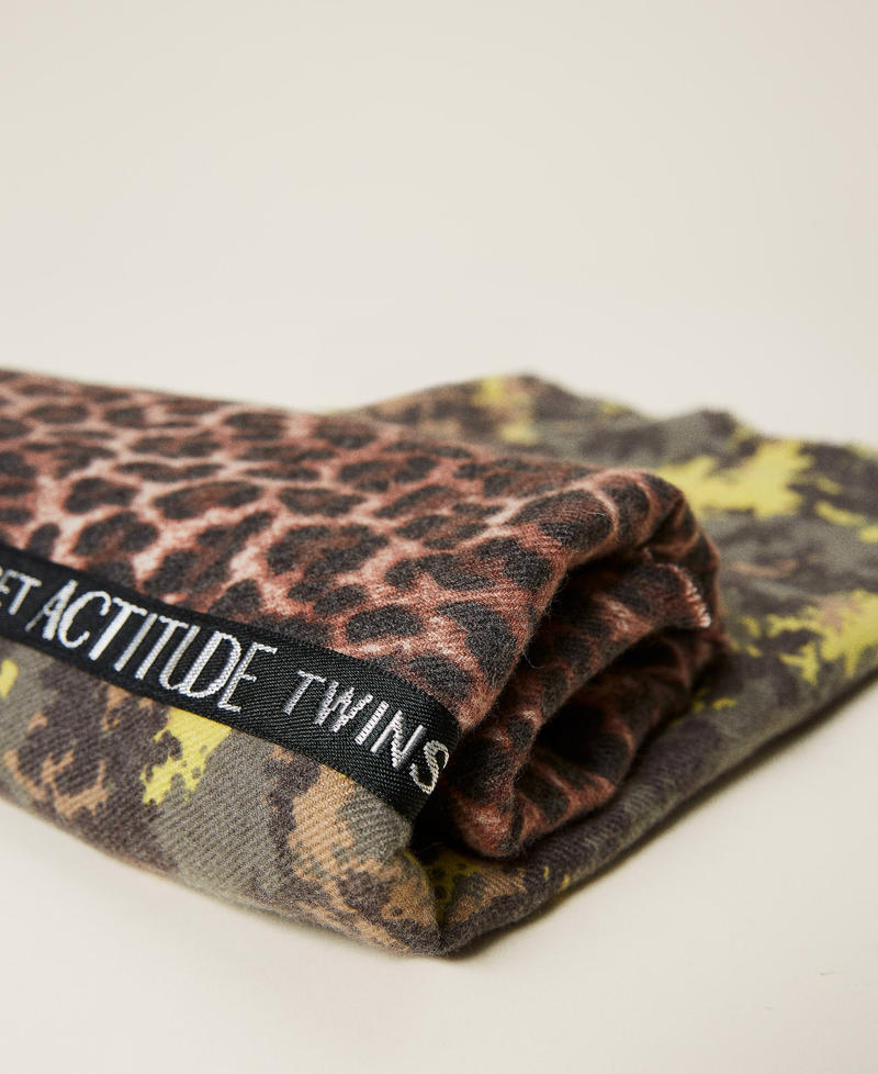 Sciarpa stampata con logo Bicolor Stampa Mimetic Green / Leopardo Donna 212AA4061-03