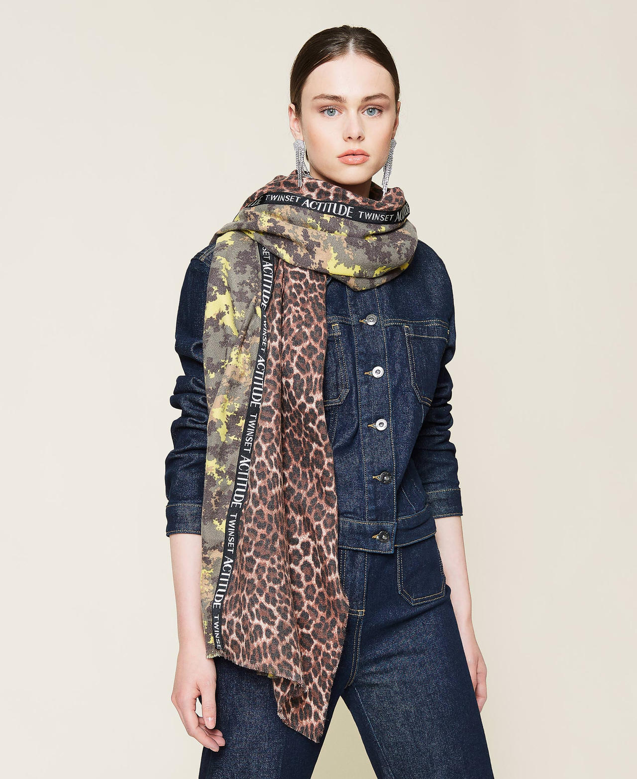 Printed scarf with logo Mimetic Green / Leopard Two-tone Print Woman 212AA4061-0S