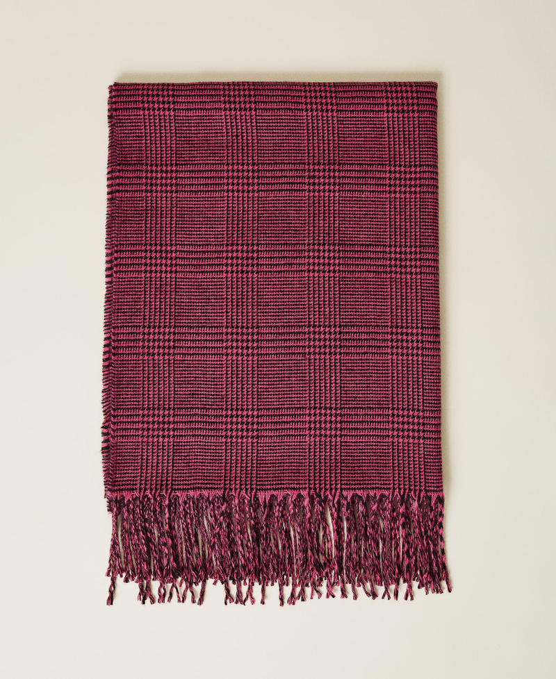 Jacquard chequered wool cloth scarf Two-tone Fuchsia / Black Woman 212AA4064-01