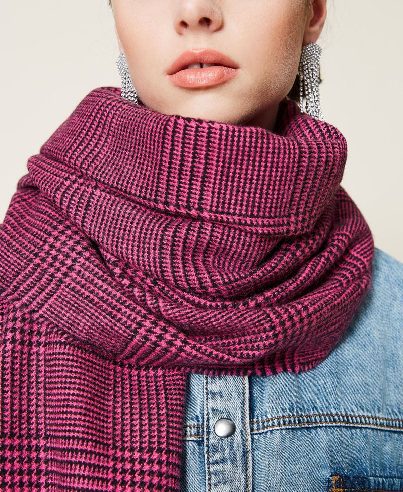 Jacquard chequered wool cloth scarf Woman, Fuchsia | TWINSET Milano