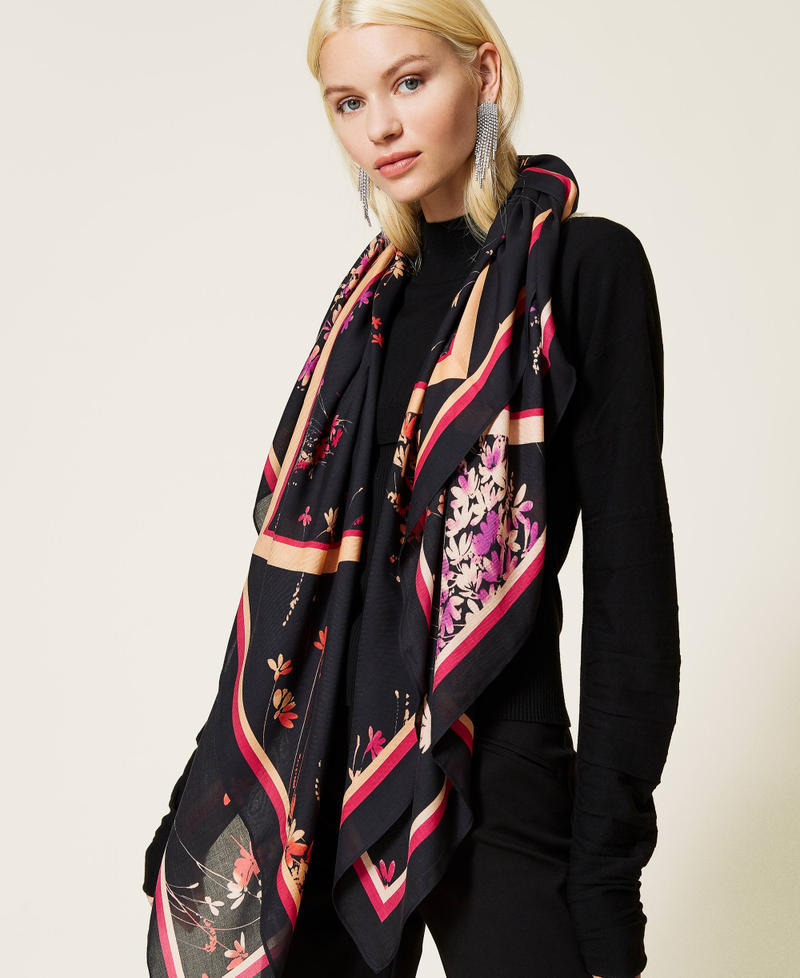 Kefiah con stampa floreale e logo Stampa Wild Flowers Nero Donna 212AA406A-0S