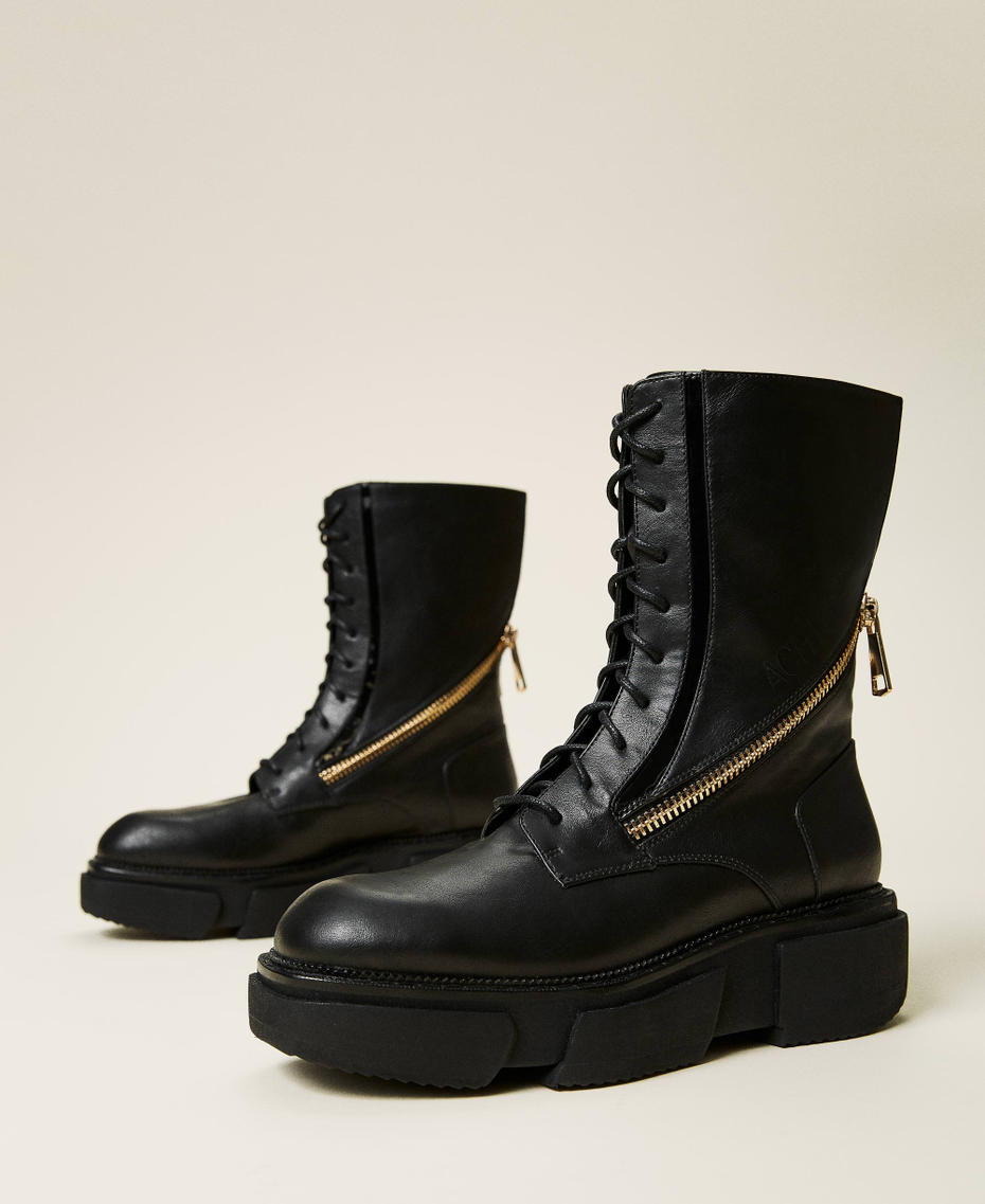 Combat boots with zip and logo Black Woman 212ACT024-01