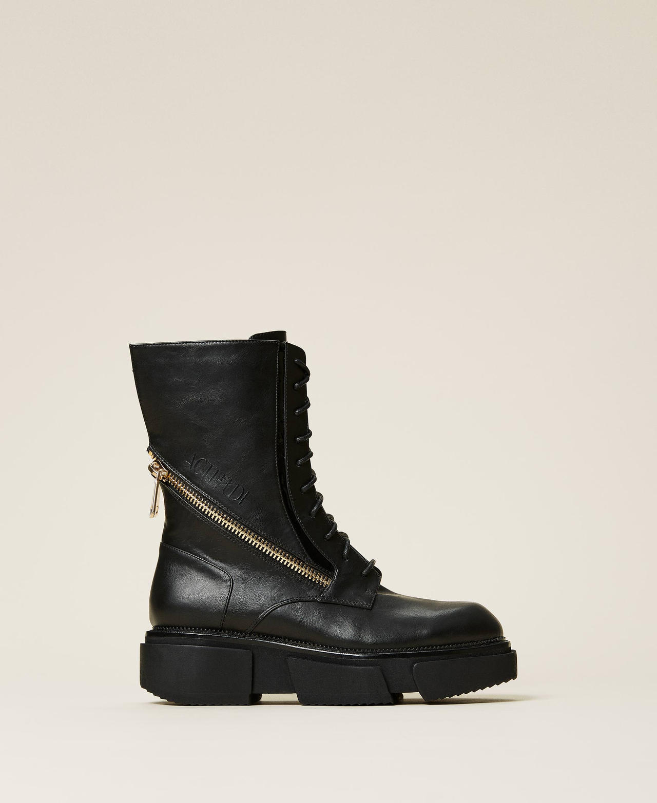 Combat boots with zip and logo Black Woman 212ACT024-03