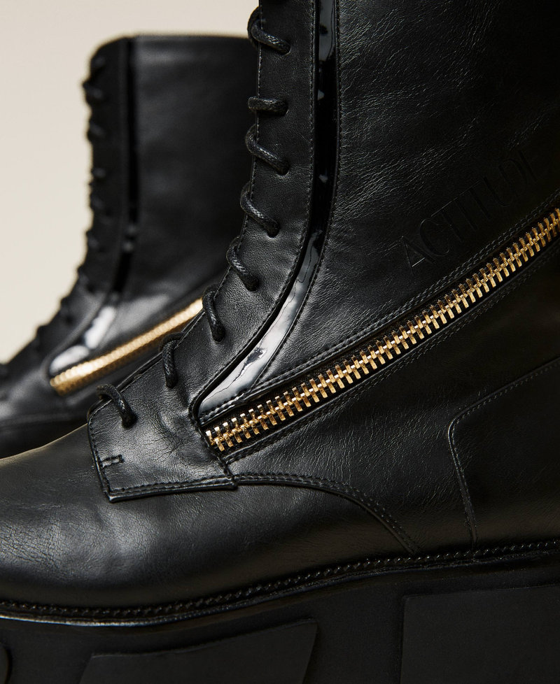 Combat boots with zip and logo Black Woman 212ACT024-04