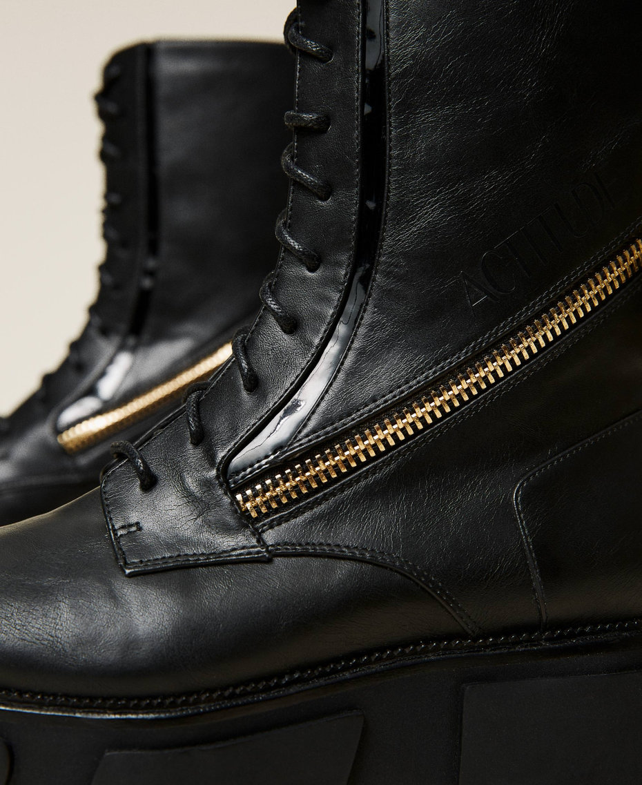 Combat boots with zip and logo Black Woman 212ACT024-04