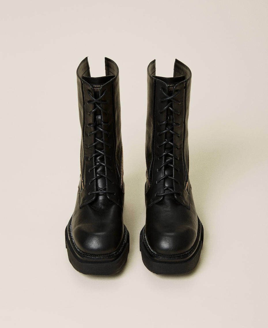 Combat boots with zip and logo Black Woman 212ACT024-05