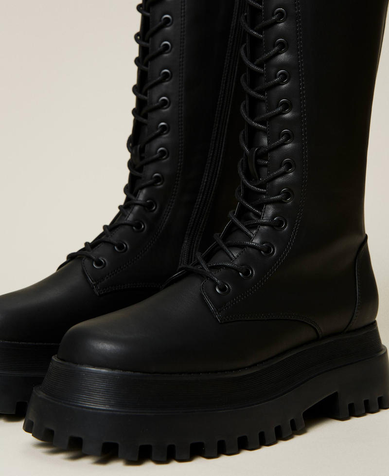 Lace up combat boots with thick sole Black Woman 212ACT040-03