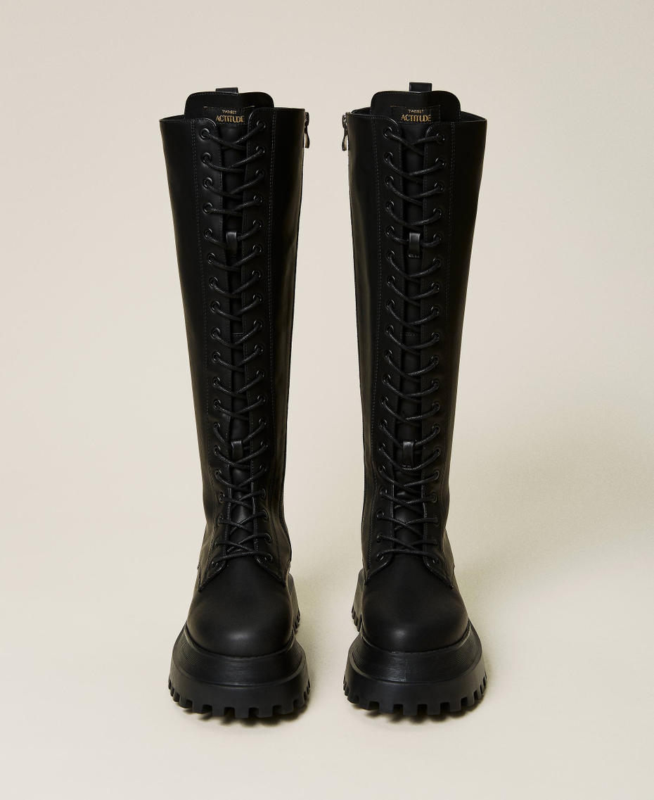 Schnürstiefel mit dicker Sohle Schwarz Frau 212ACT040-06