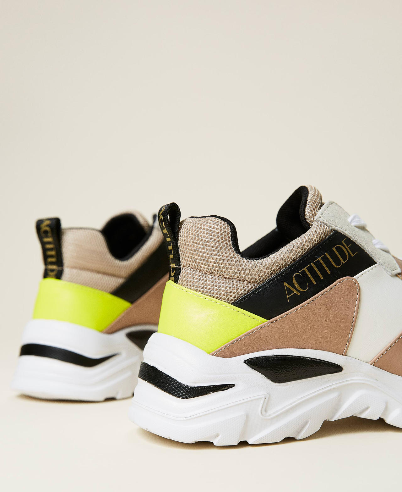Trainers with laminated inserts Mother of Pearl / “Ginger Root” Beige Multicolour Woman 212ACT080-02