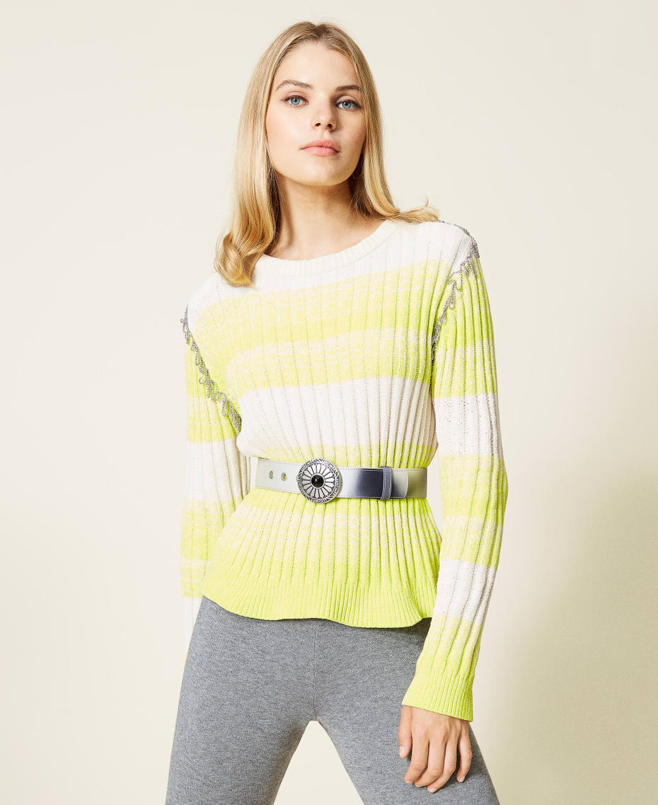 Ceinture en satin avec imprim&eacute; Imprim&eacute; D&eacute;grad&eacute; Blanc &laquo;&nbsp;Nacre&nbsp;&raquo; Femme 212AO5305-0S