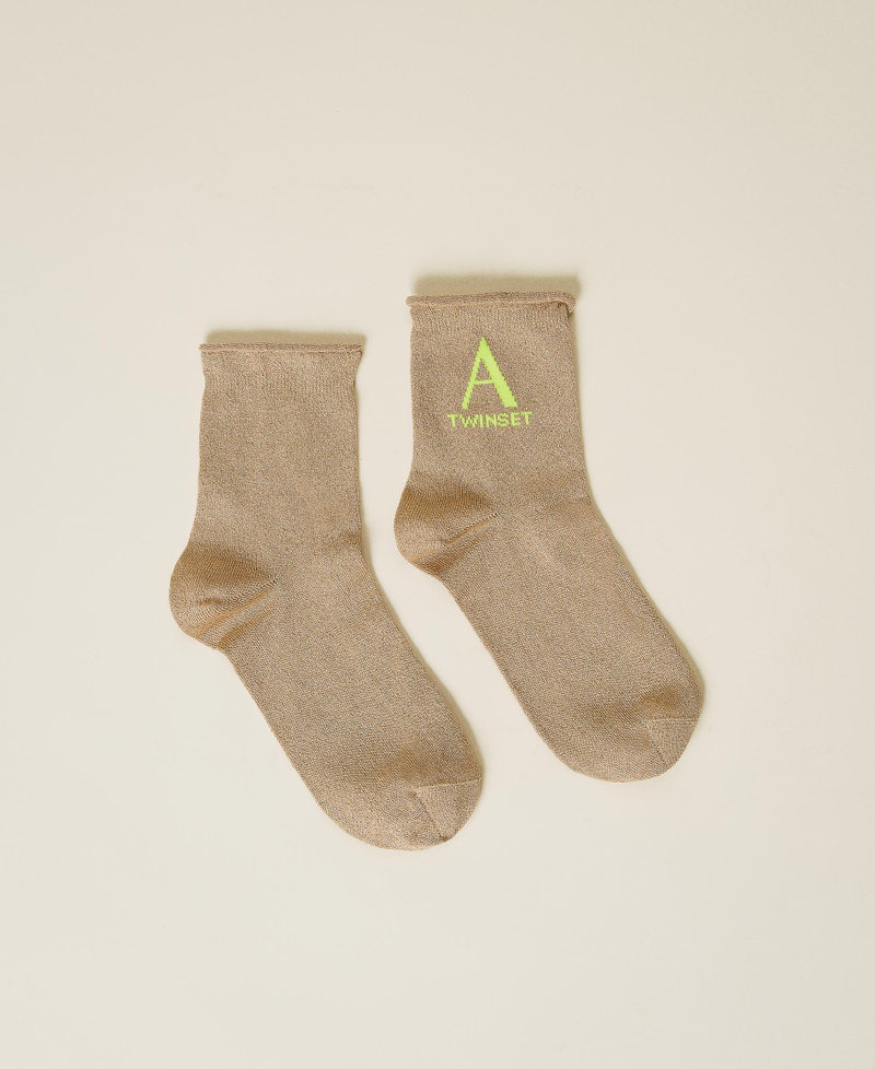 Jacquard logo socks "Ginger Root” Beige Woman 212AO5313-01
