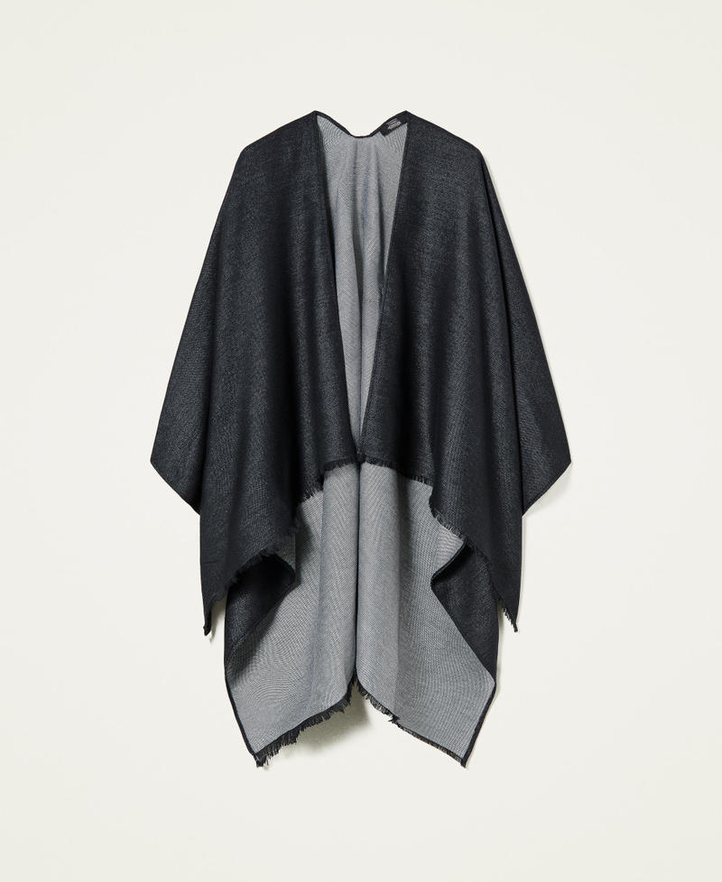 Wool poncho with logo and fringes. Black Woman 212AO5345-0S