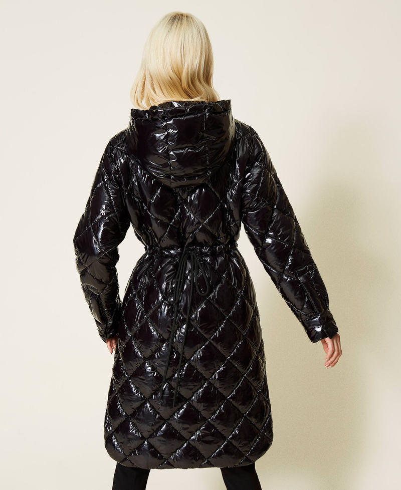 Diamond quilted glossy puffer jacket Black Woman 212AP2011-04