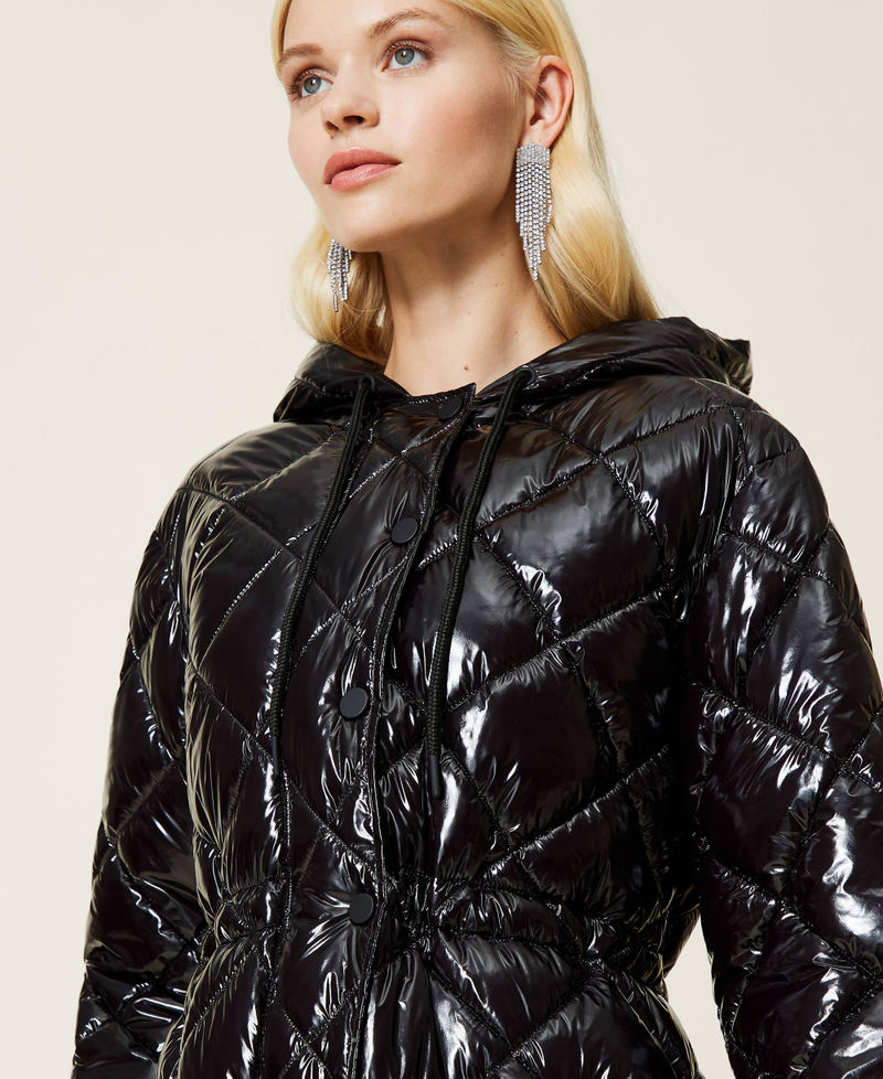 Diamond quilted glossy puffer jacket Black Woman 212AP2011-05
