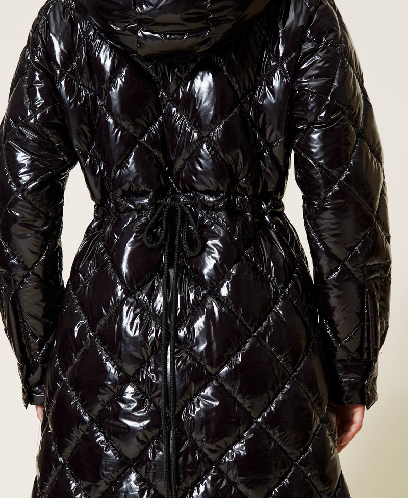 Diamond quilted glossy puffer jacket Black Woman 212AP2011-06