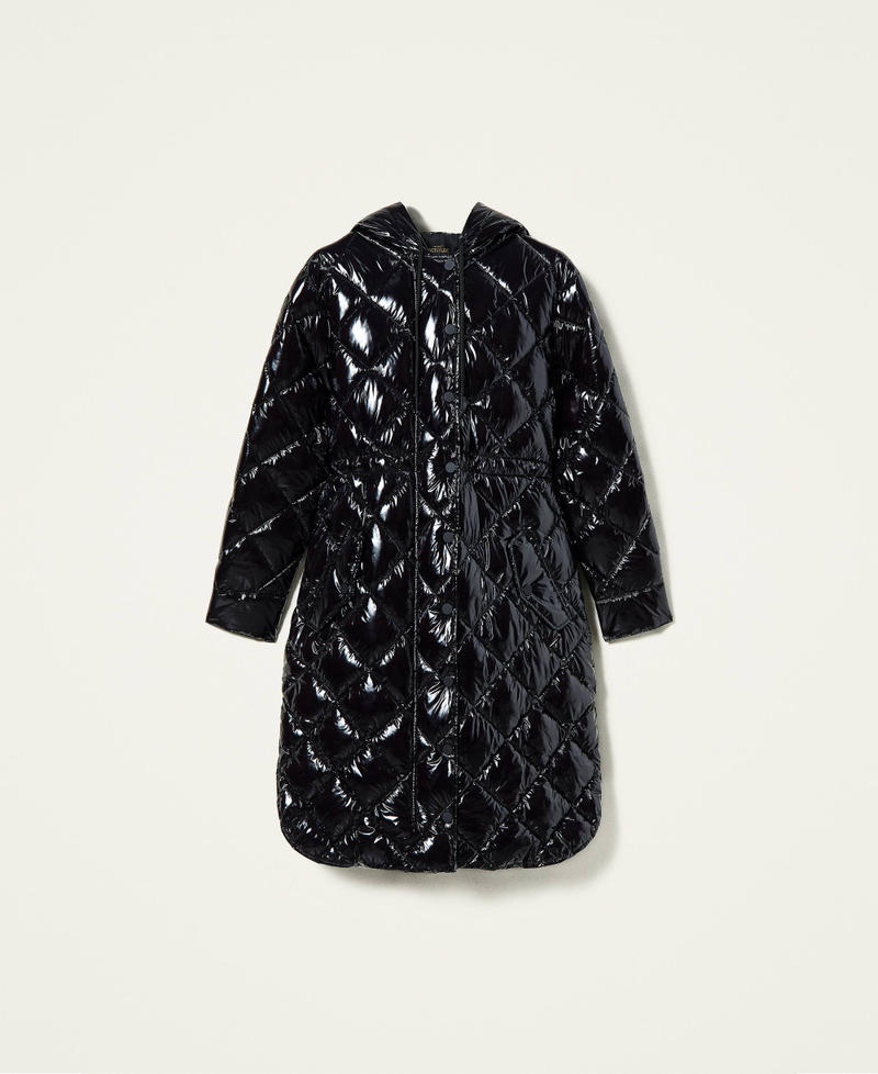 Diamond quilted glossy puffer jacket Black Woman 212AP2011-0S
