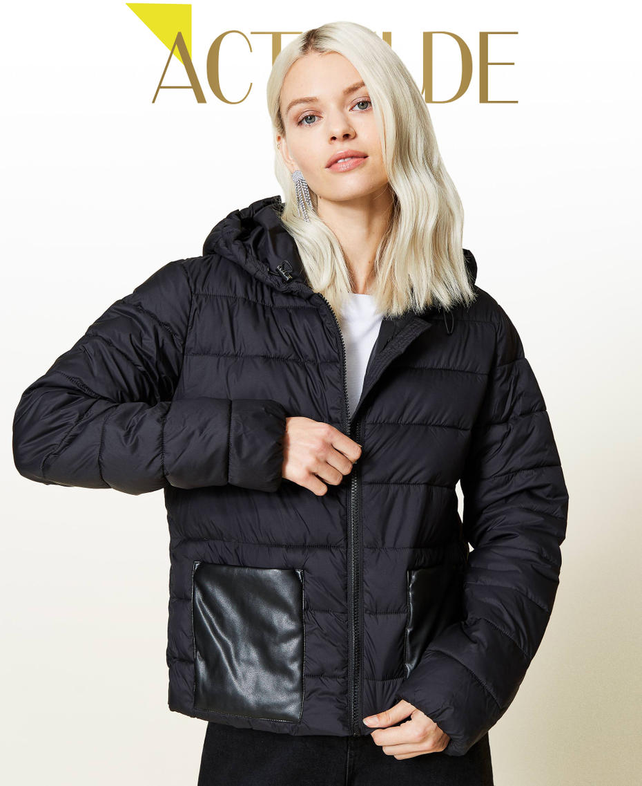 Puffer jacket with contrasting pockets Black Woman 212AP201A-01