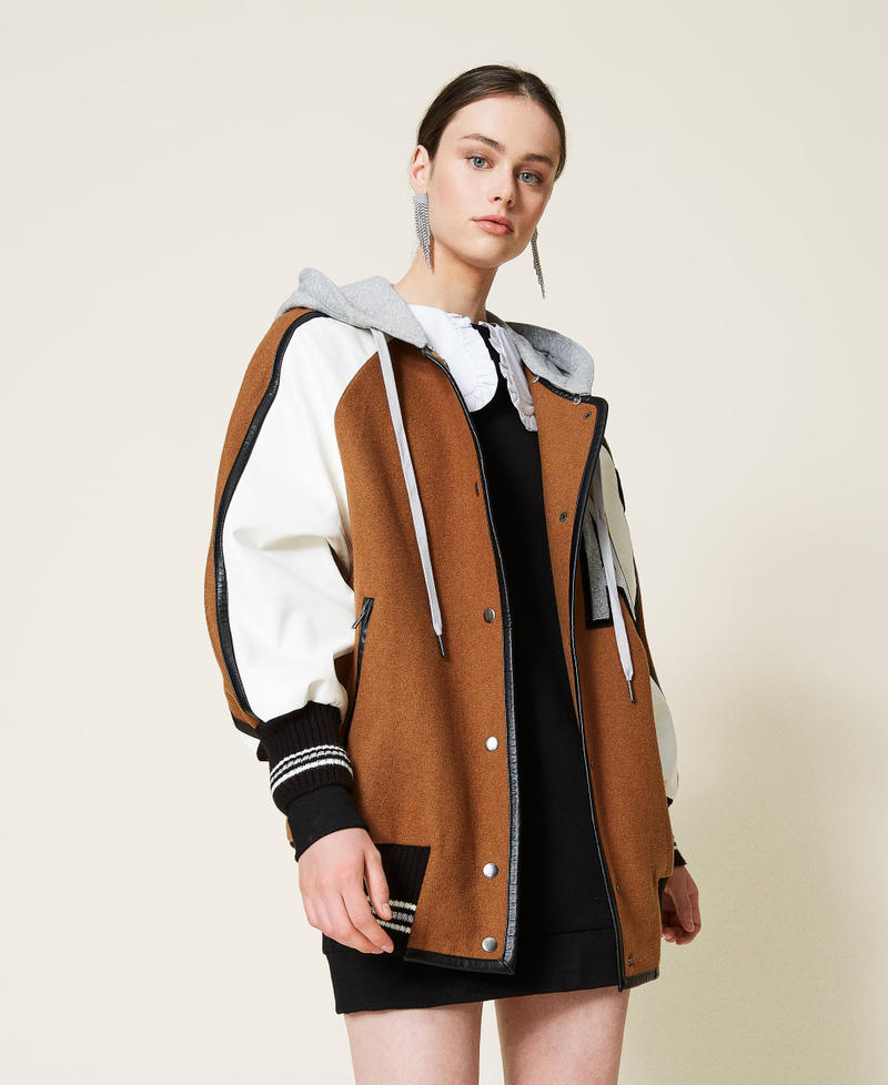 Wool cloth bomber jacket with inserts “Panama” Brown Woman 212AP202A-02