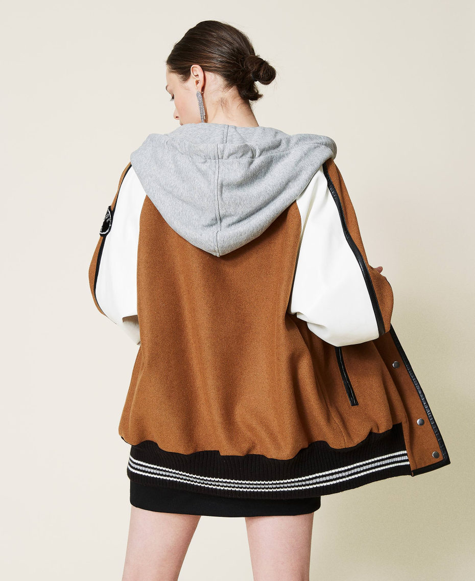 Wool cloth bomber jacket with inserts “Panama” Brown Woman 212AP202A-04