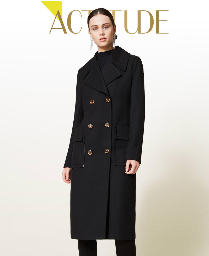 Long wool cloth coat Black Woman 212AP2031-01