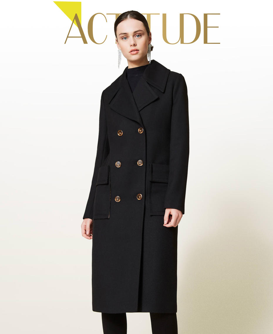 Long wool cloth coat Black Woman 212AP2031-01