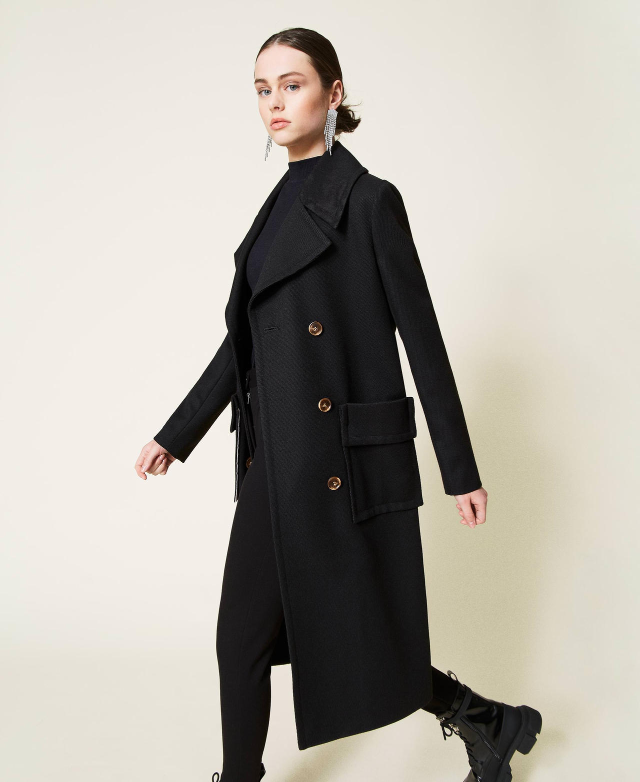 Длинное пальто из сукна Черный женщина 212AP2031-02