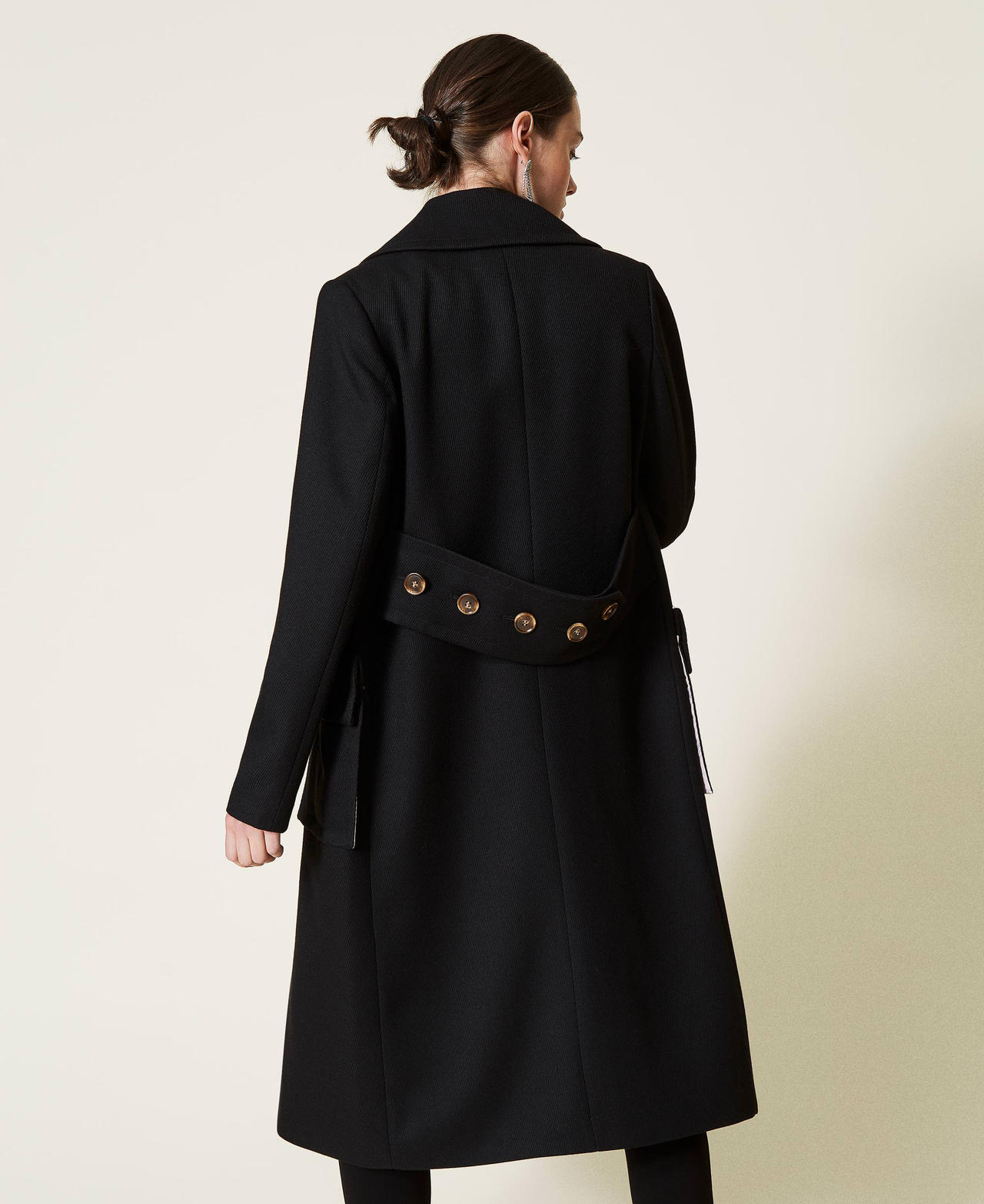 Manteau long en drap Noir Femme 212AP2031-03