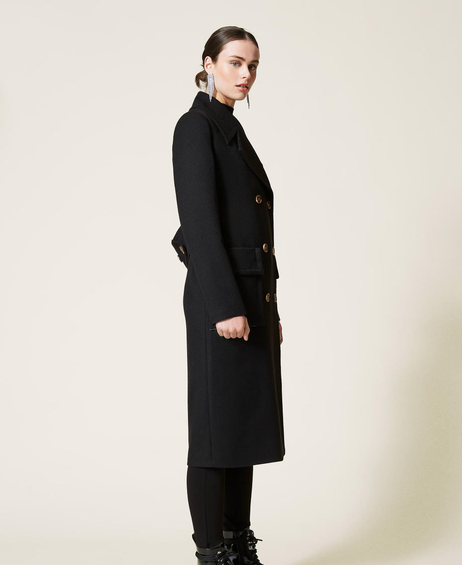 Long wool cloth coat Black Woman 212AP2031-04