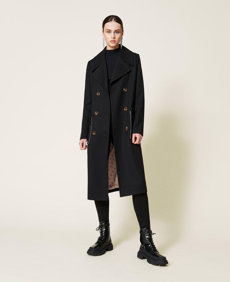Long wool cloth coat Black Woman 212AP2031-05