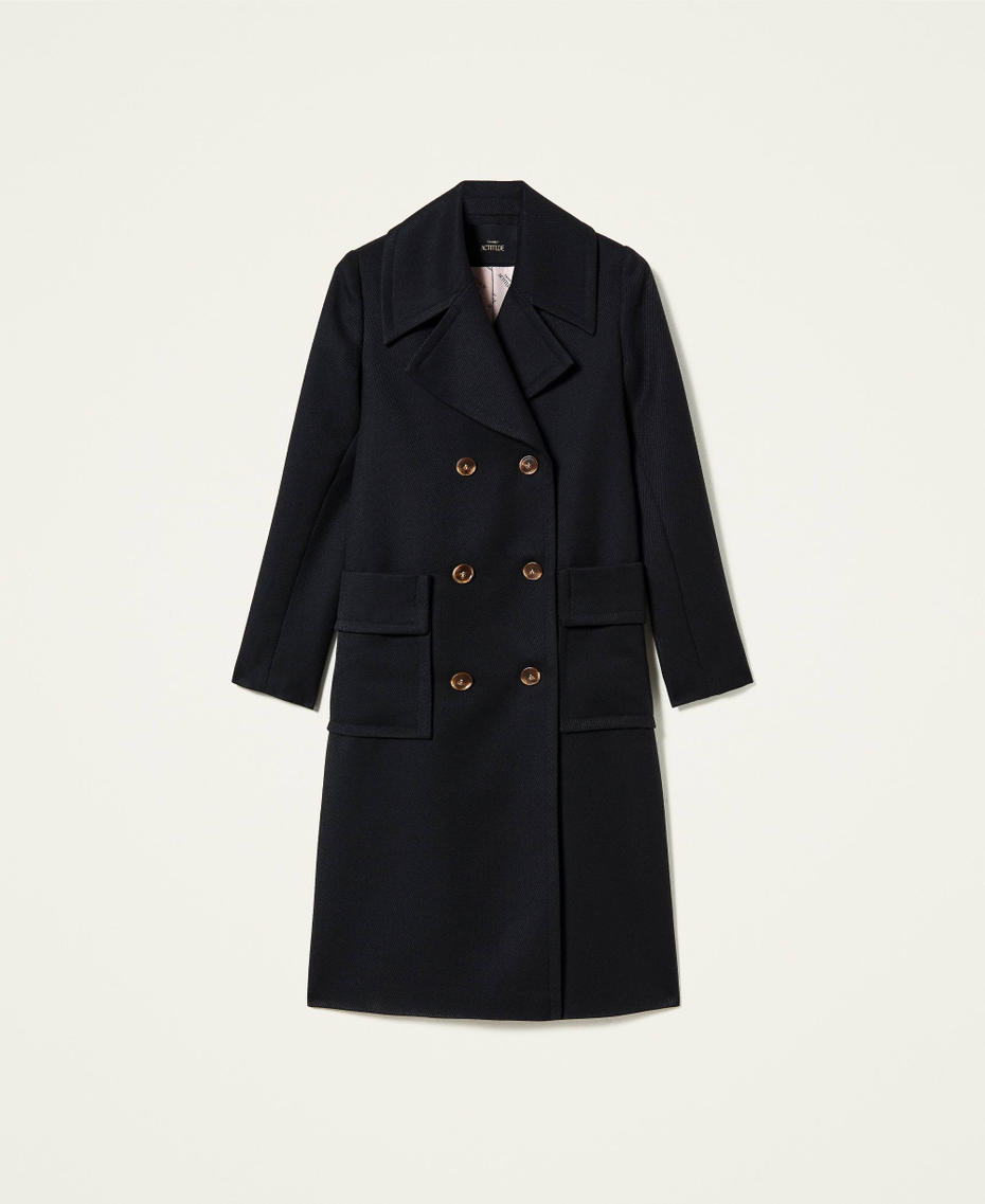 Manteau long en drap Noir Femme 212AP2031-0S