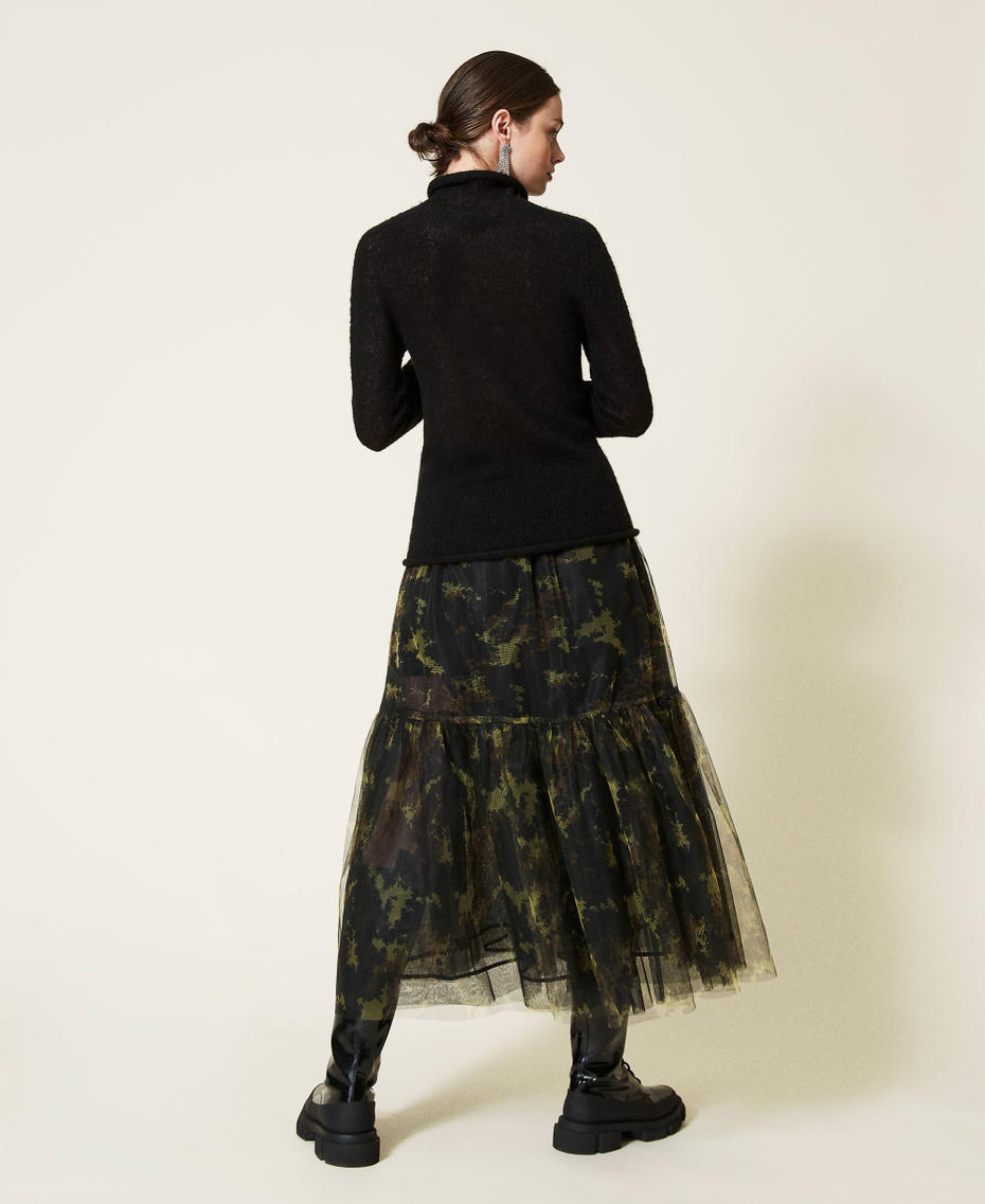 ‘Silver’ camouflage tulle skirt Mimetic Green Print Woman 212AP2040-03