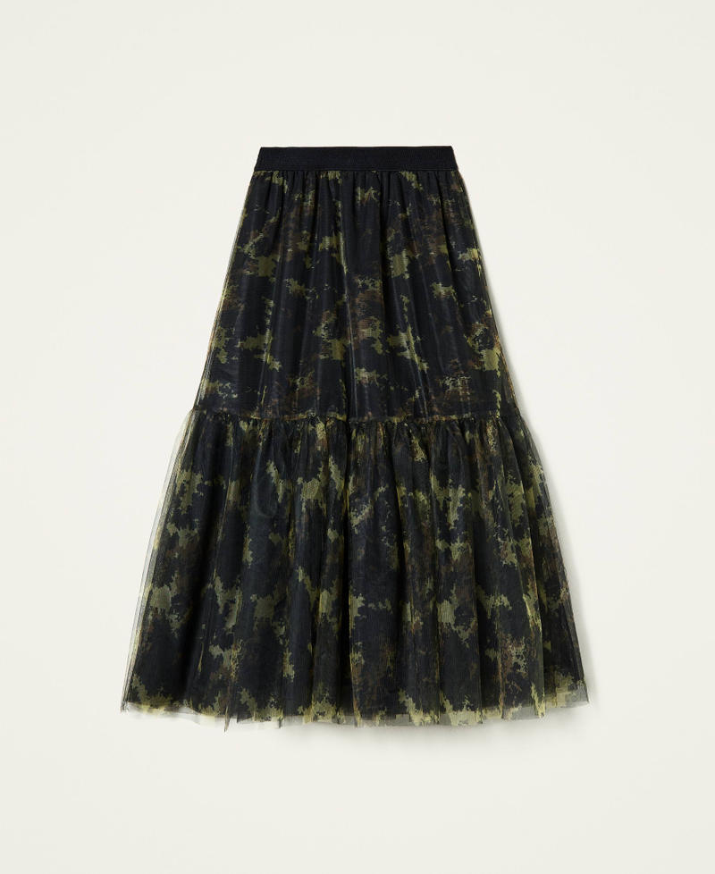 ‘Silver’ camouflage tulle skirt Mimetic Green Print Woman 212AP2040-0S
