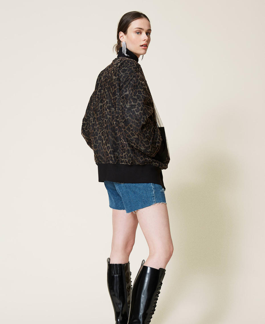 Bomber 'Silver' in raso doppiato in tulle Stampa Leopardo Donna 212AP2043-03