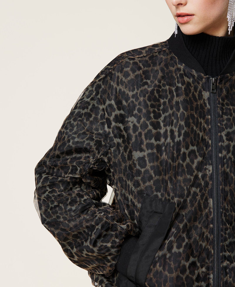 ‘Silver’ bomber jacket made of satin doubled with tulle Leopard Print Woman 212AP2043-05