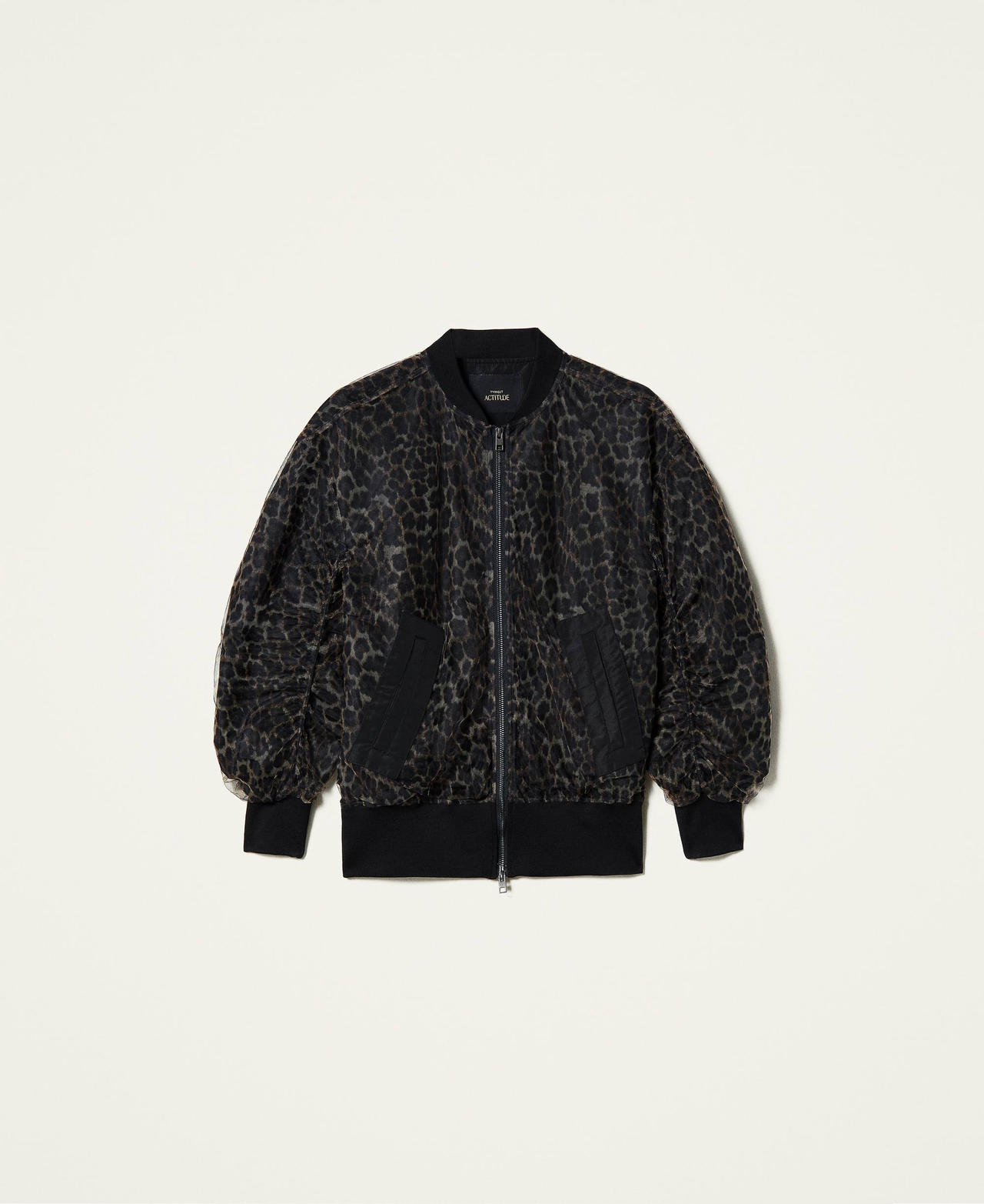 Bomber 'Silver' in raso doppiato in tulle Stampa Leopardo Donna 212AP2043-0S