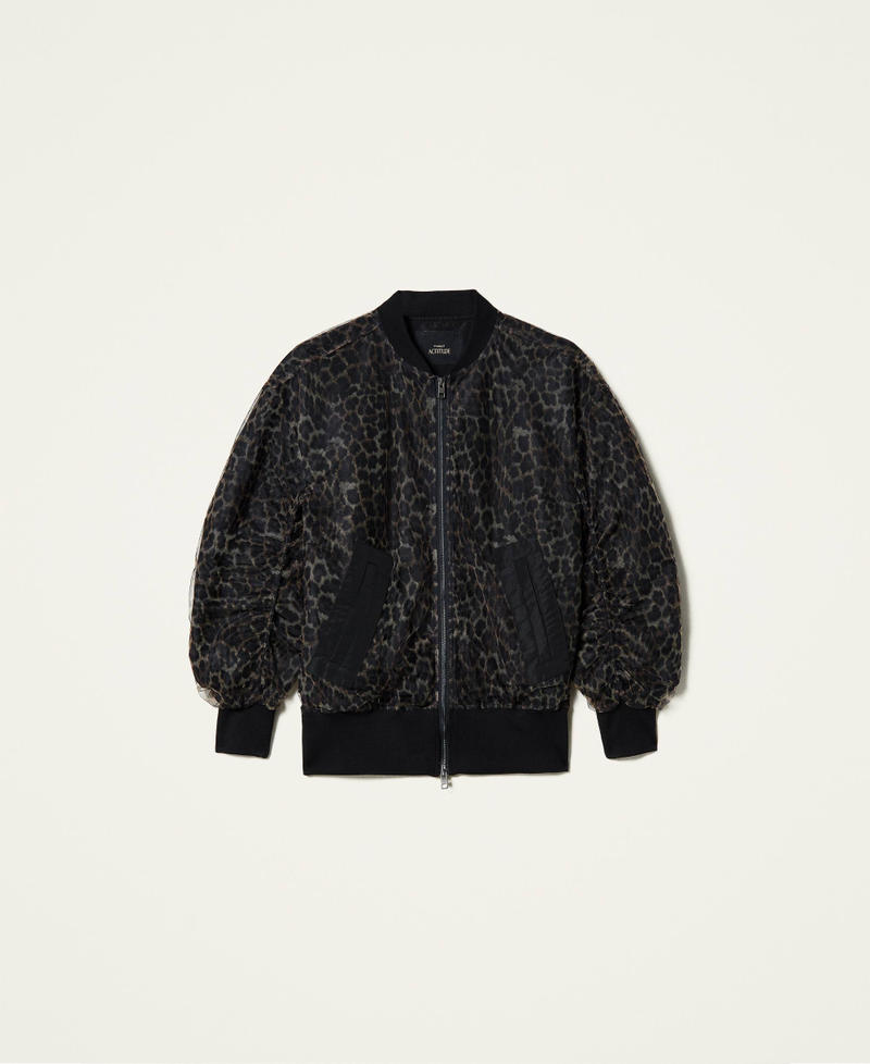 Bomber 'Silver' in raso doppiato in tulle Stampa Leopardo Donna 212AP2043-0S
