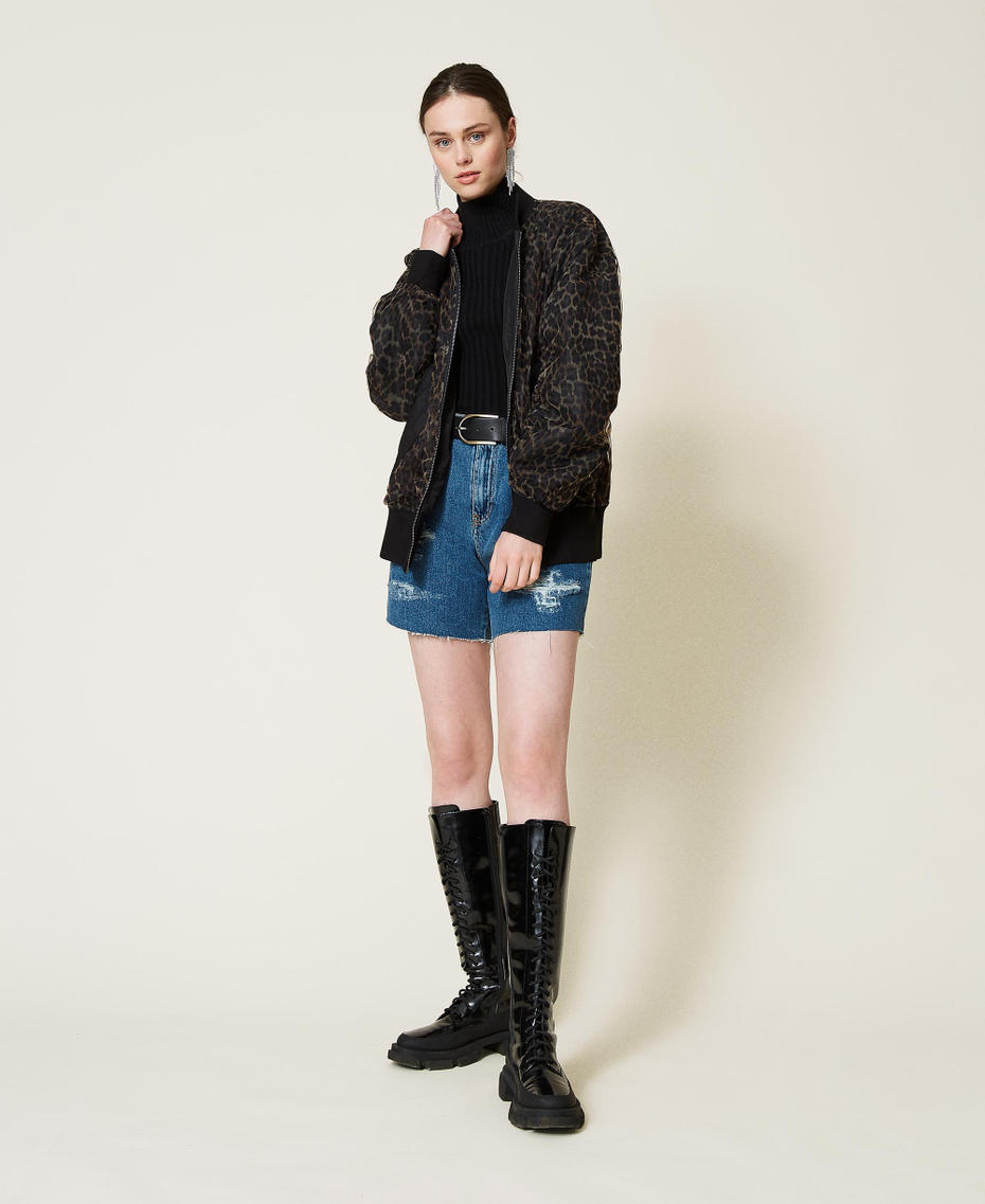 Bomber 'Silver' in raso doppiato in tulle Stampa Leopardo Donna 212AP2043-0T
