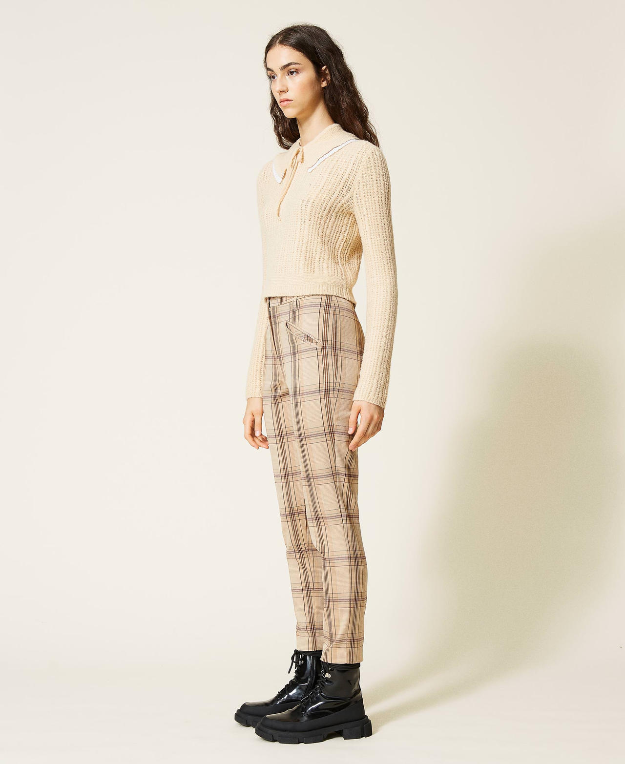 Pantalons cigarette &laquo;&nbsp;Emerald&nbsp;&raquo; jacquard Jacquard Carreaux Marron &laquo;&nbsp;Panama&nbsp;&raquo; Femme 212AP2072-02