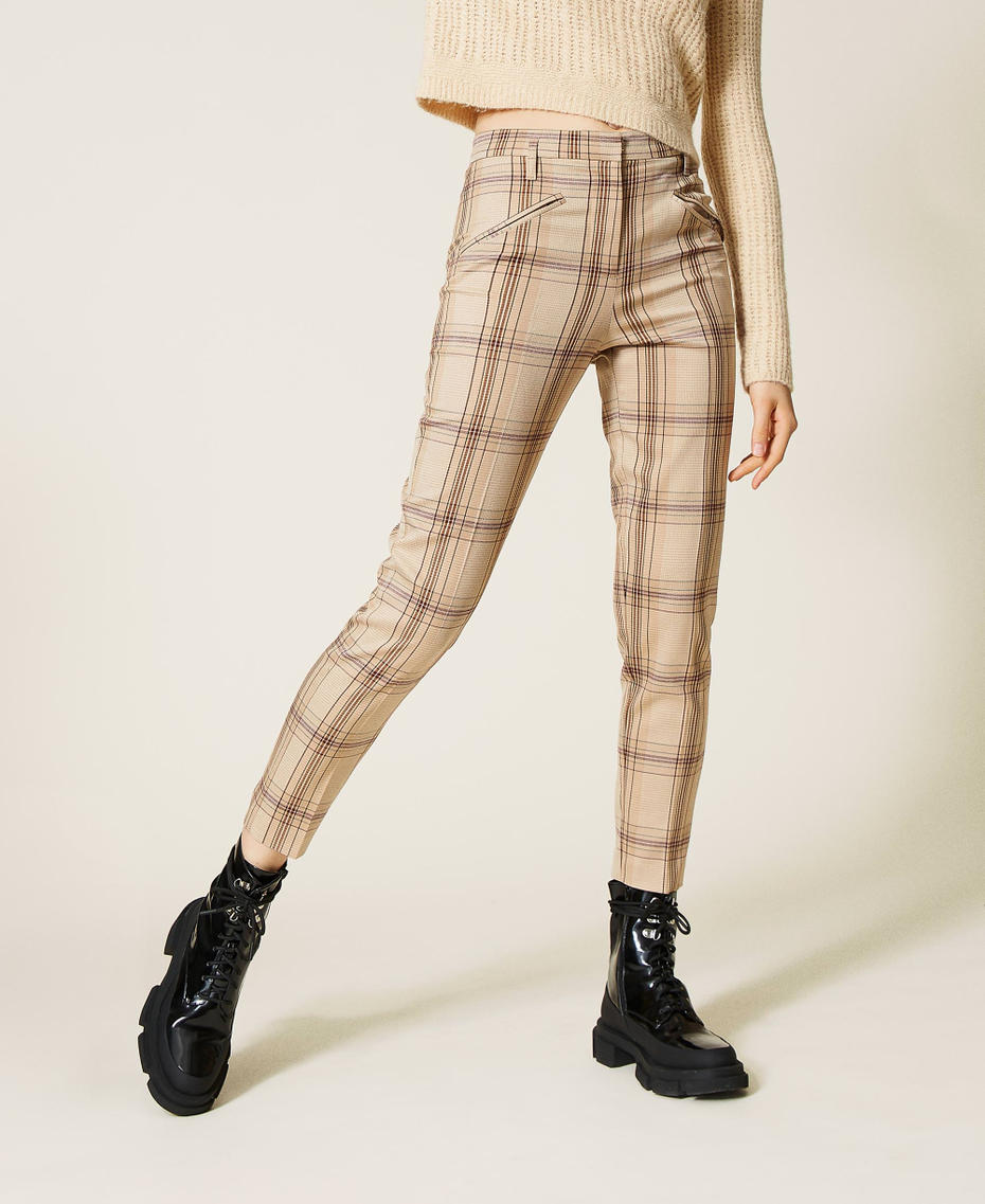 Pantalons cigarette &laquo;&nbsp;Emerald&nbsp;&raquo; jacquard Jacquard Carreaux Marron &laquo;&nbsp;Panama&nbsp;&raquo; Femme 212AP2072-05