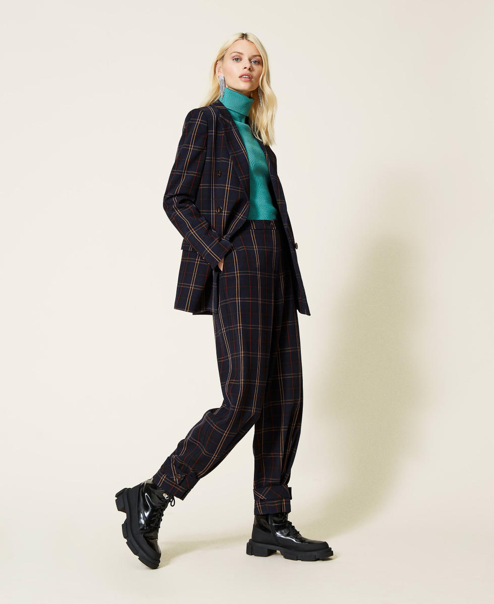 &lsquo;Emerald&rsquo; double breasted blazer &ldquo;Nautical&rdquo; Blue Check Jacquard Woman 212AP2077-02