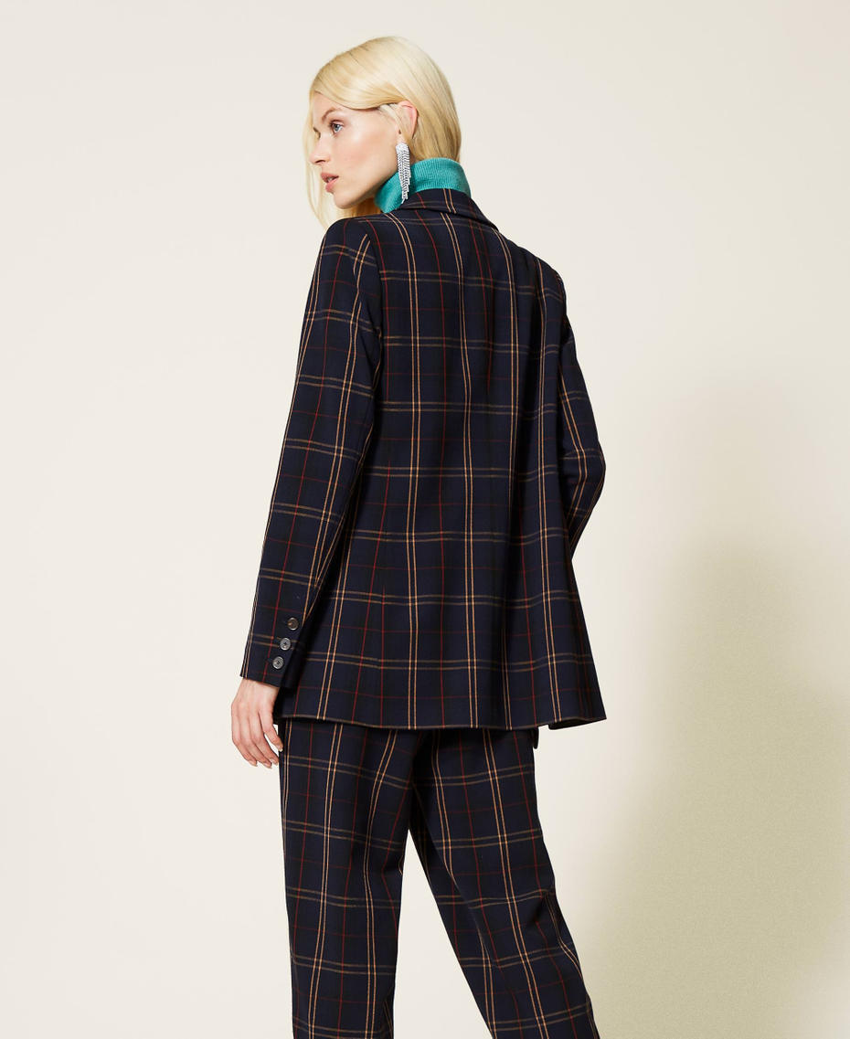 &lsquo;Emerald&rsquo; double breasted blazer &ldquo;Nautical&rdquo; Blue Check Jacquard Woman 212AP2077-04