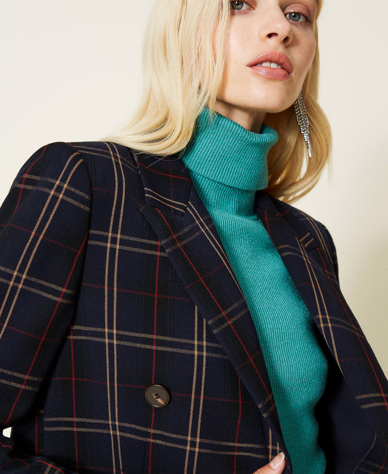 &lsquo;Emerald&rsquo; double breasted blazer &ldquo;Nautical&rdquo; Blue Check Jacquard Woman 212AP2077-05