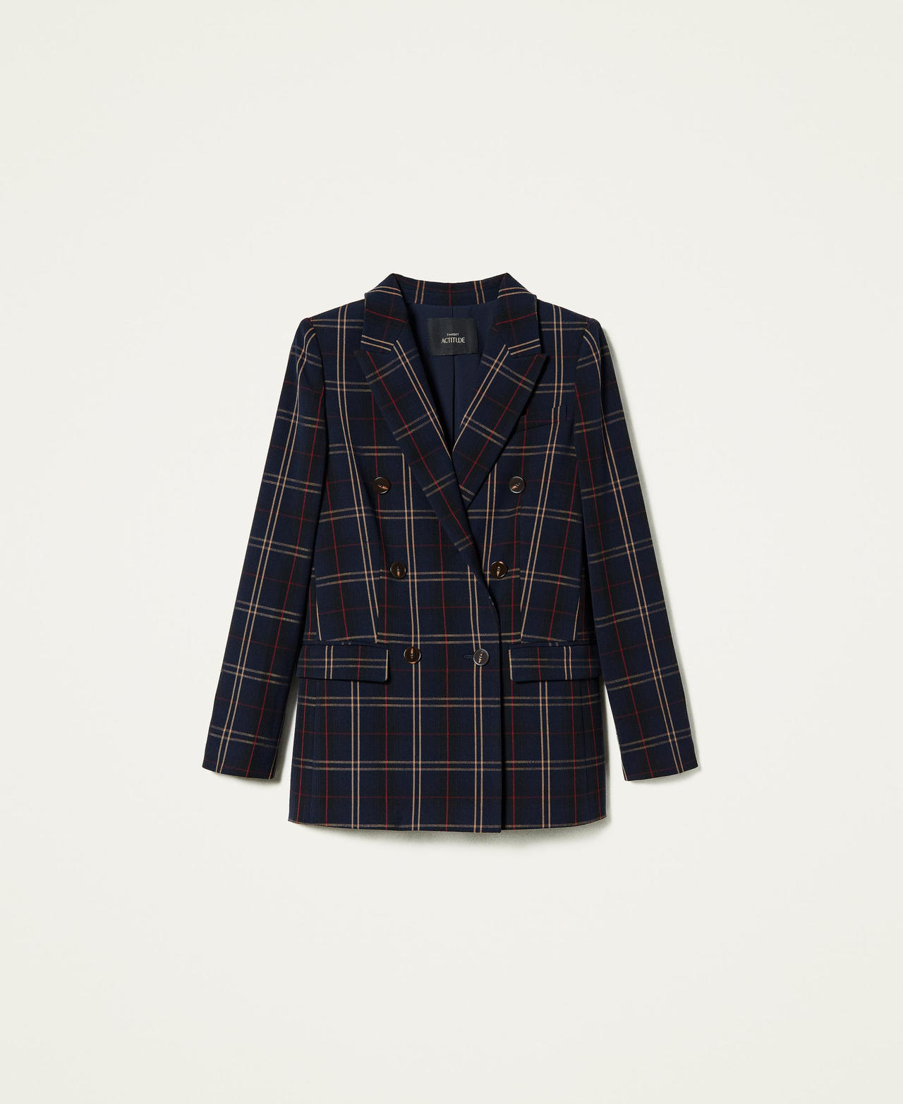 &lsquo;Emerald&rsquo; double breasted blazer &ldquo;Nautical&rdquo; Blue Check Jacquard Woman 212AP2077-0S