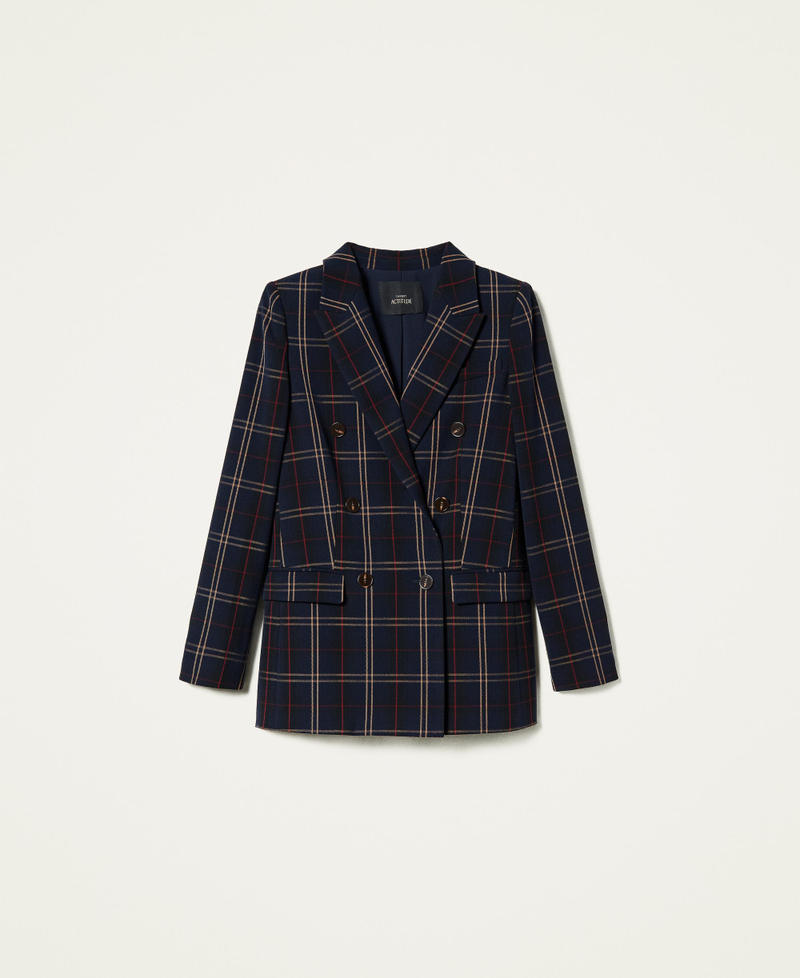 &lsquo;Emerald&rsquo; double breasted blazer &ldquo;Nautical&rdquo; Blue Check Jacquard Woman 212AP2077-0S