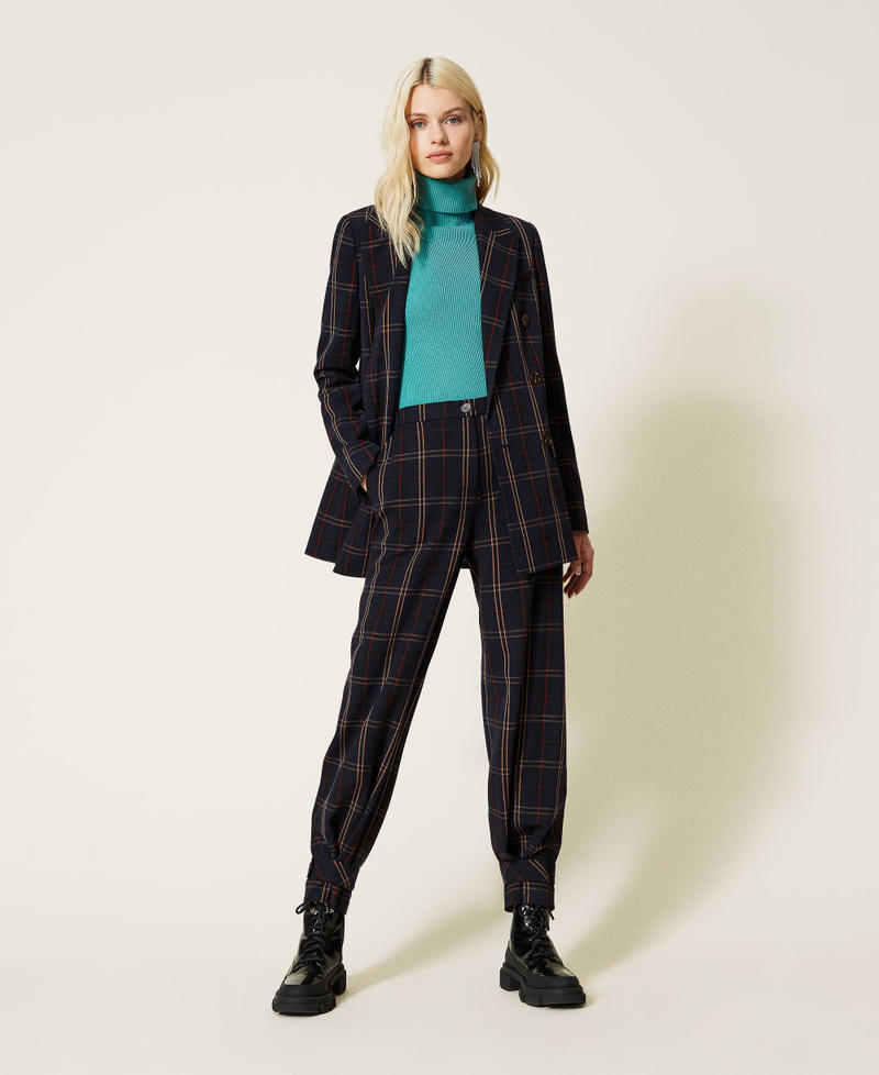 &lsquo;Emerald&rsquo; double breasted blazer &ldquo;Nautical&rdquo; Blue Check Jacquard Woman 212AP2077-0T
