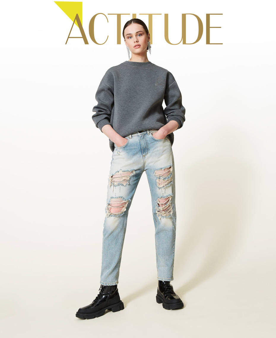 ‘Celsian’ boyfriend jeans with rips Bleach Denim Woman 212AP2150-01