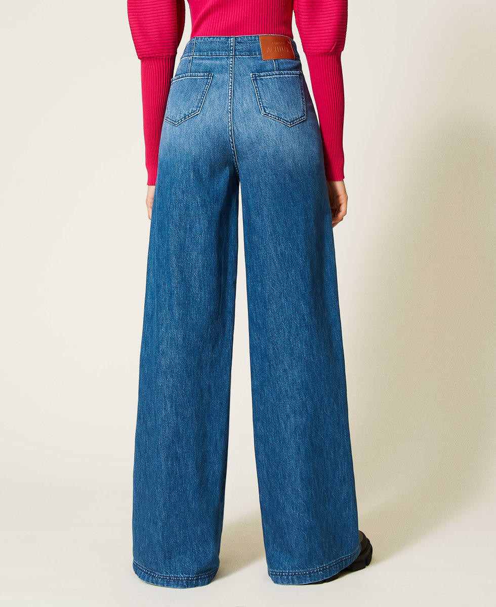 Wide leg Mica jeans with stitching Woman Blue TWINSET Milano